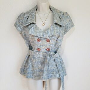 Classiques Entier Tweed Linen Blend Double Breasted Blazer